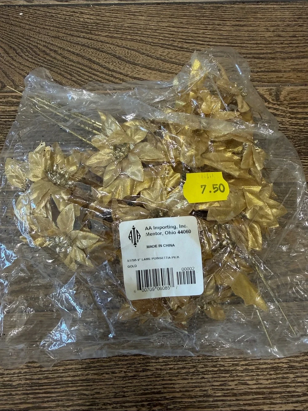 VTG AA Importing Gold 9” Poinsettia Floral Picks - Metallic Holiday Crafts
